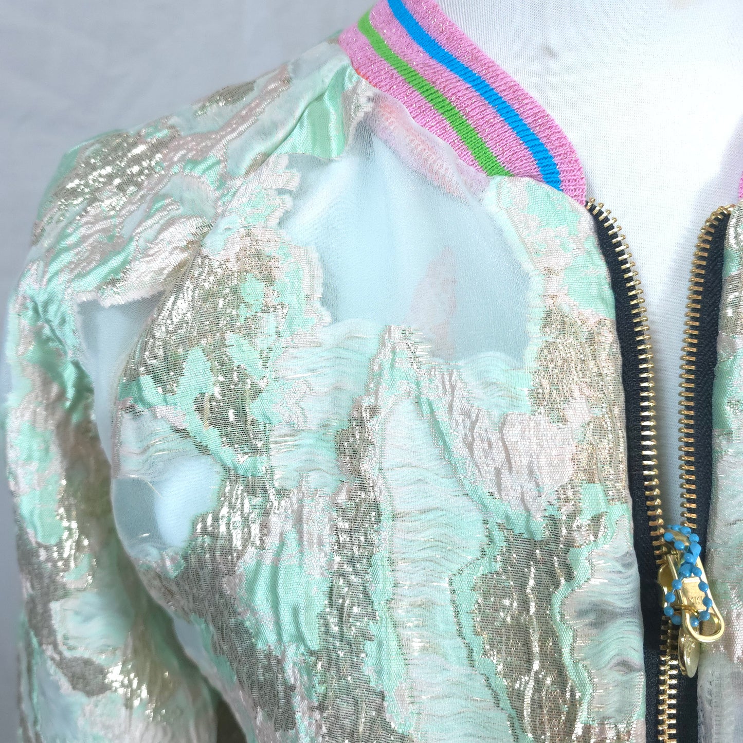 Large Mint, Gold and Pink Brocade
