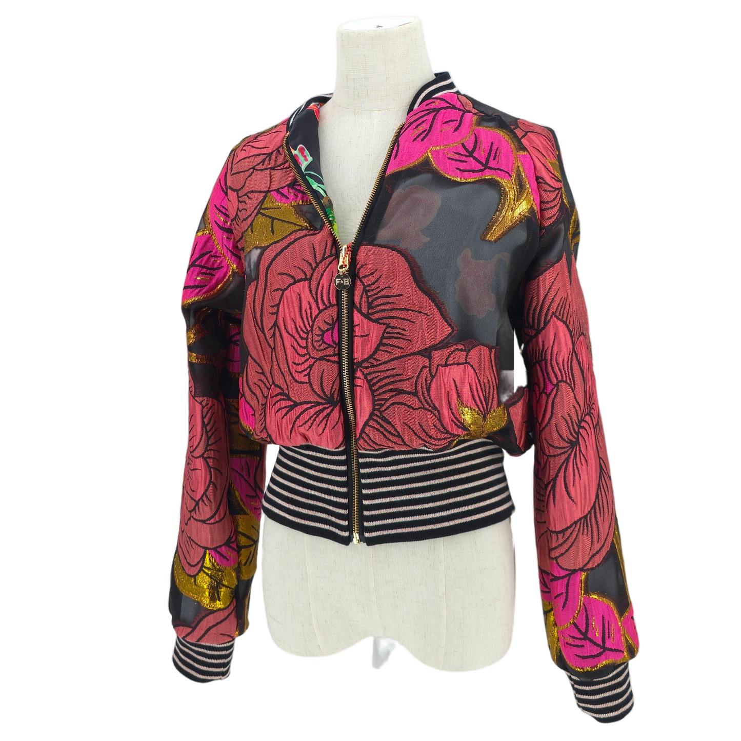 Medium Shades of Pink, Black and Gold Brocade
