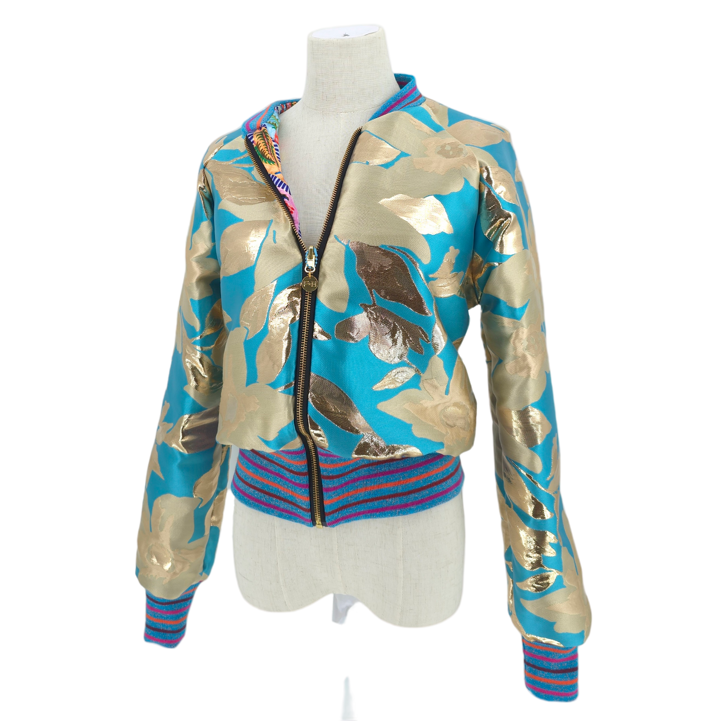 Large Aqua and Gold Brocade