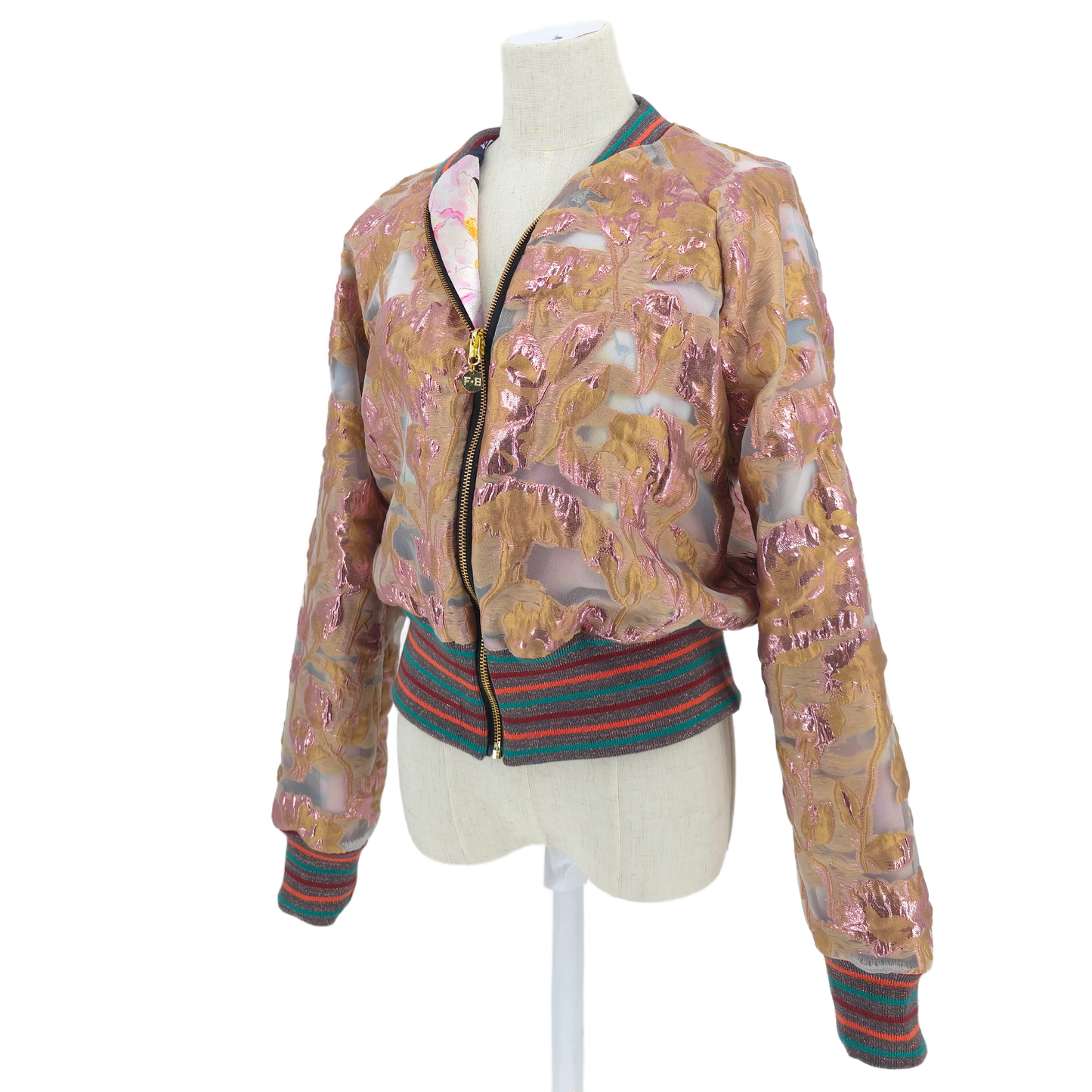 Large Brass and Pink Metallic Brocade