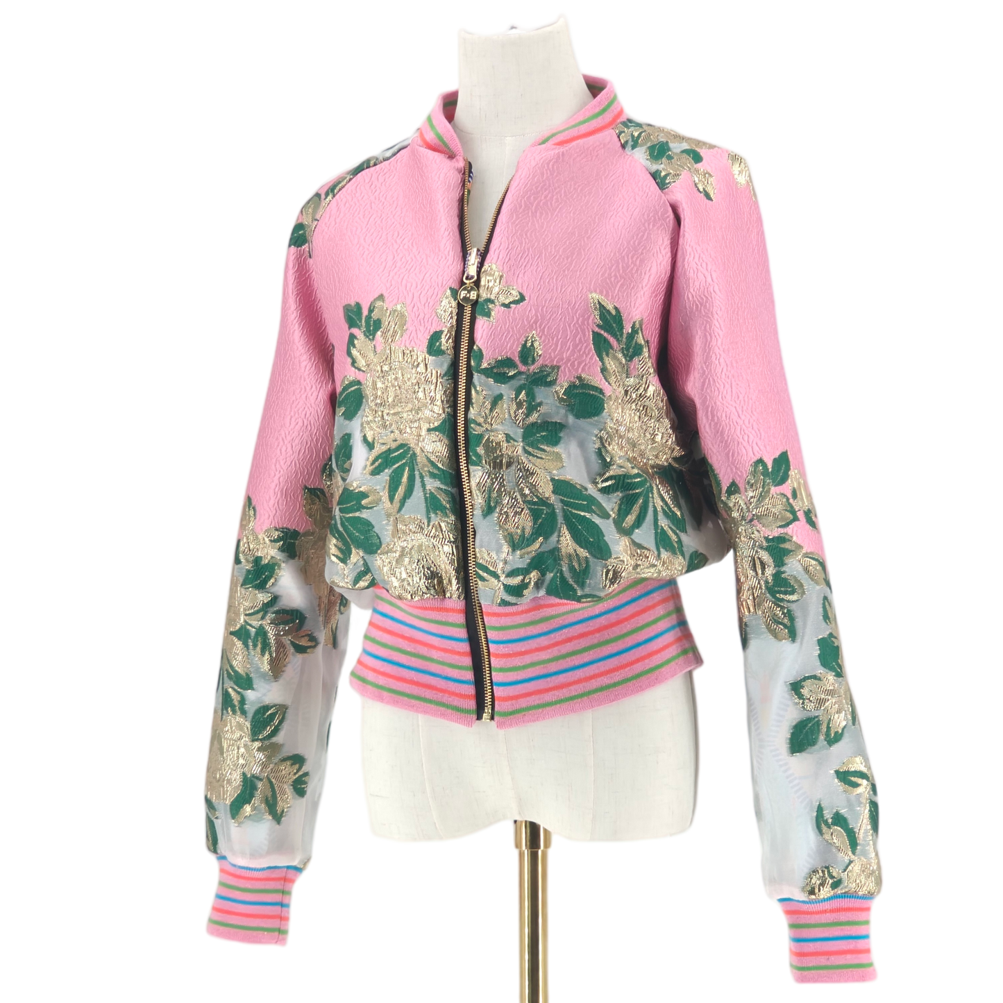 Large Candy Pink, Green and Gold Brocade