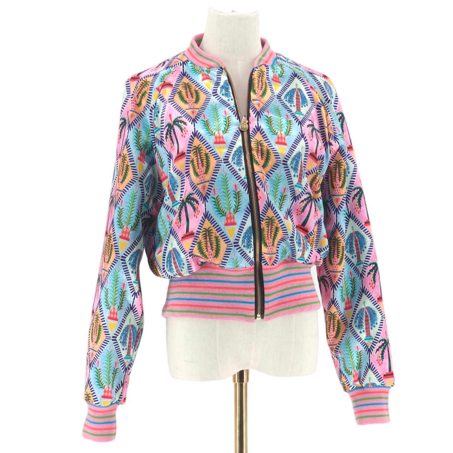 Large Candy Pink, Green and Gold Brocade