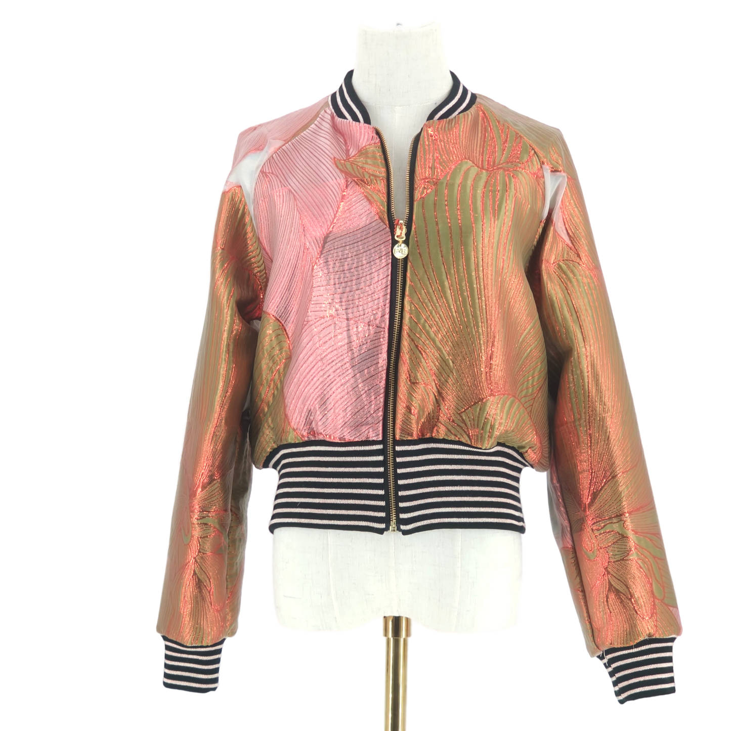 Medium Green, Gold and Pink Brocade