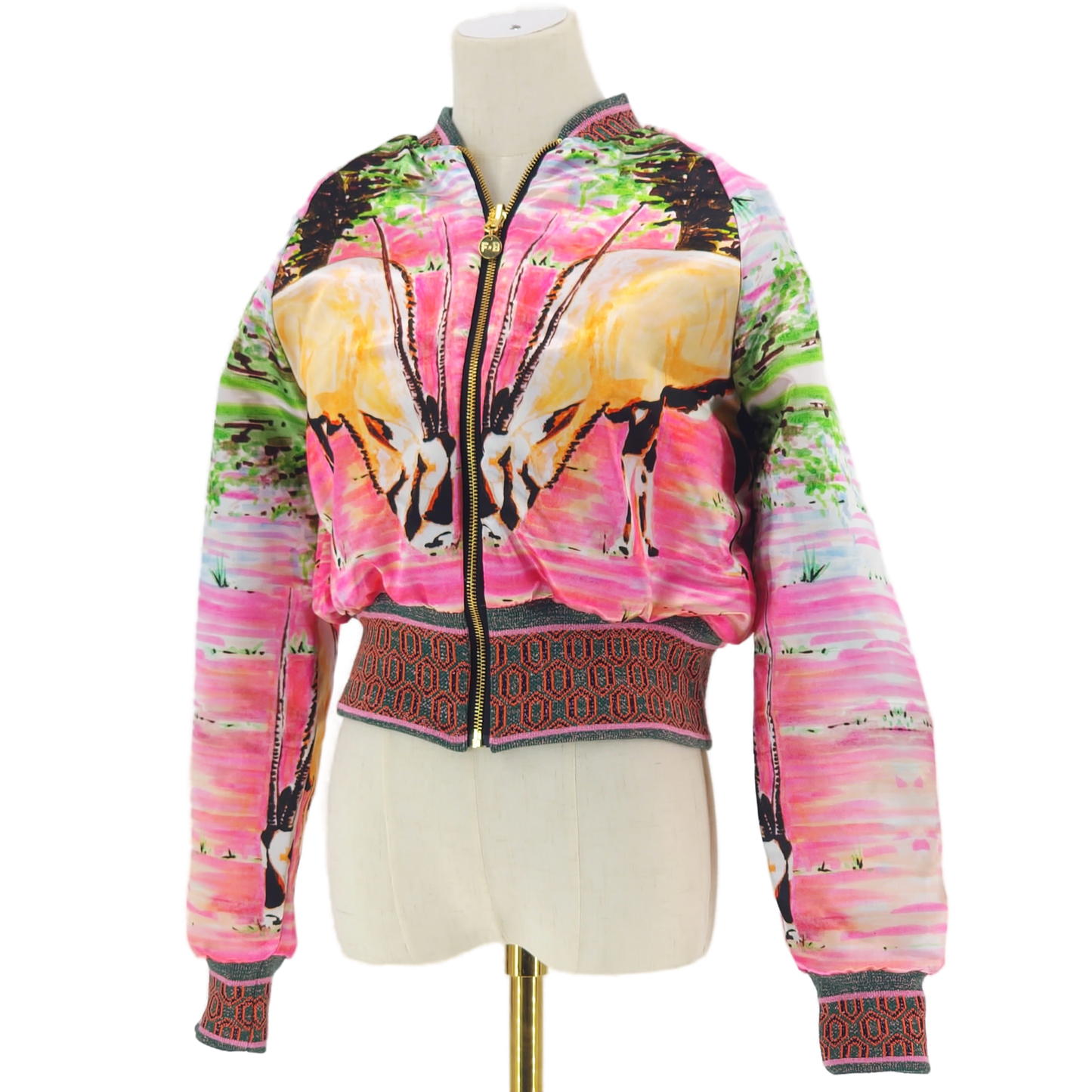 Medium Yellow, Mint Green and Pink Brocade