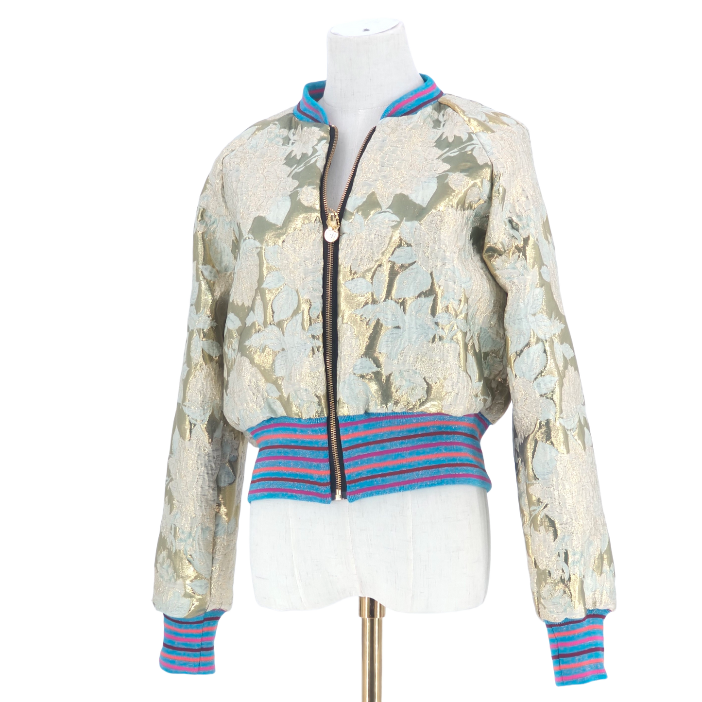 Small Teal and Gold Flower Brocade