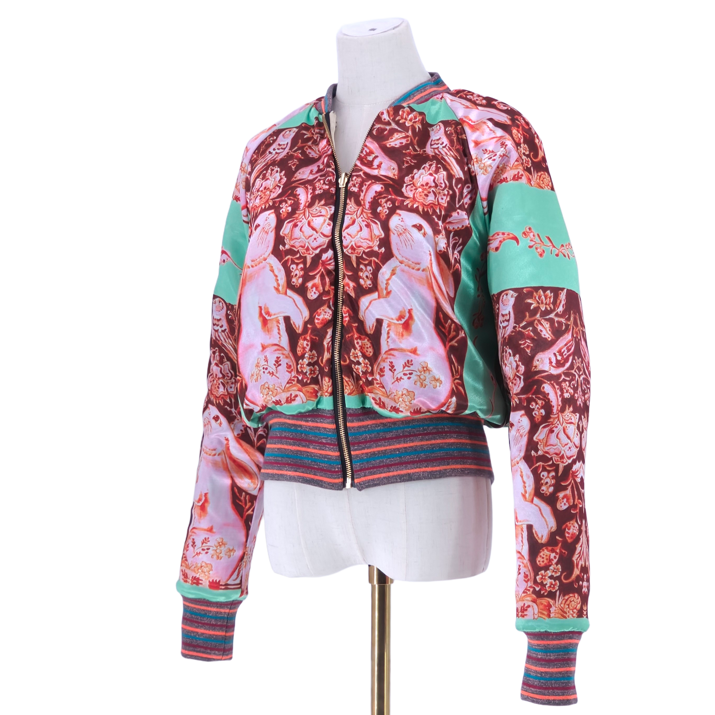 Large Off White, Pink and Light Blue Brocade