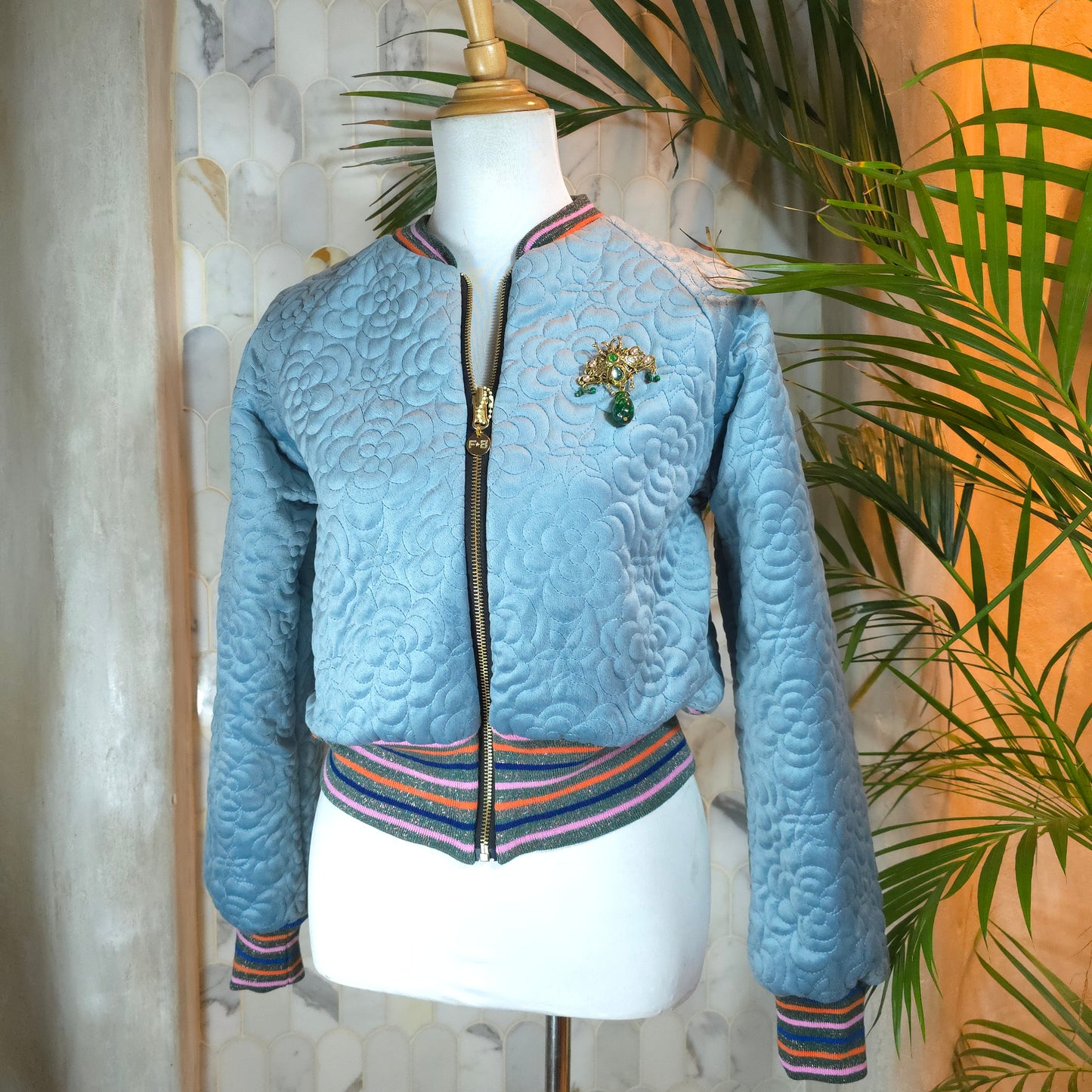Small Light Blue Quilted Velvet