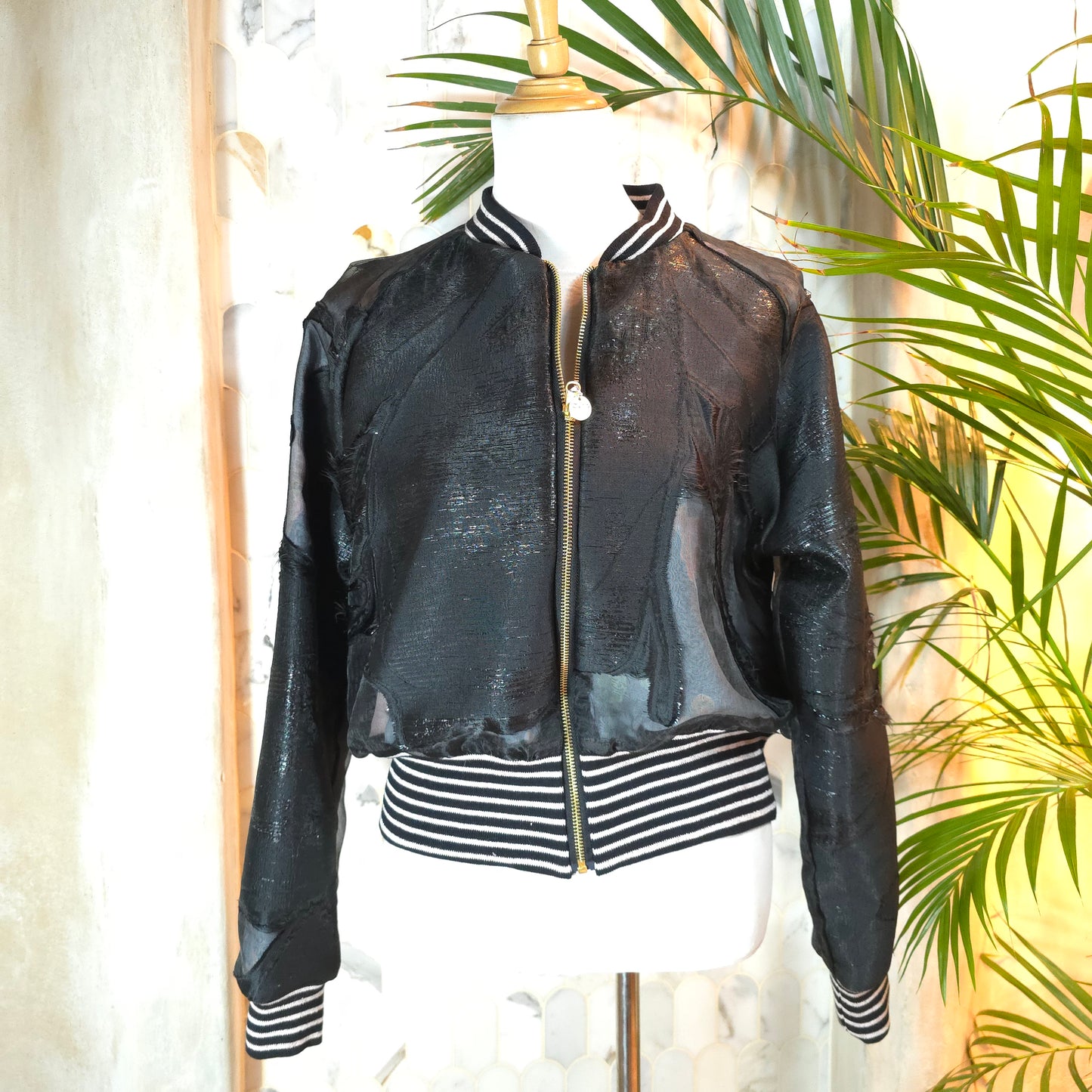 Large Jet Black Brocade