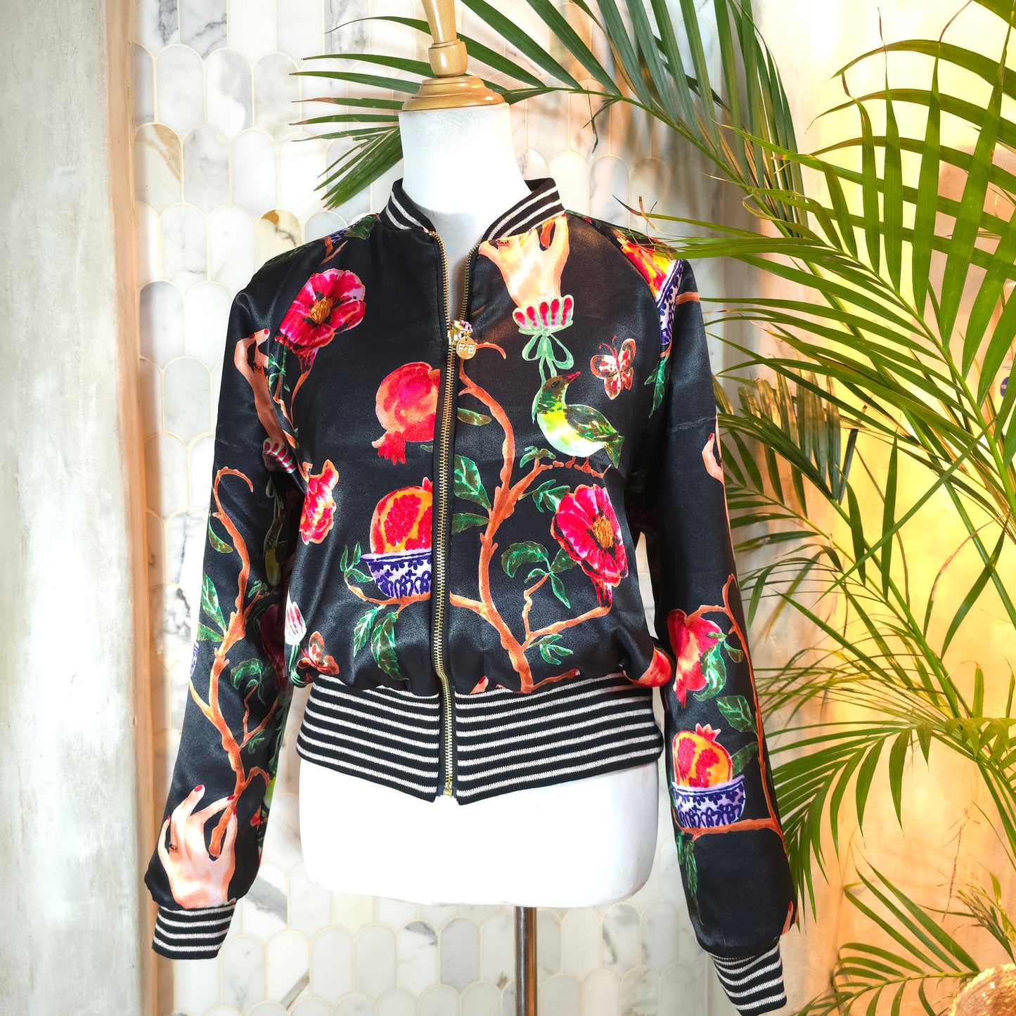 Large Jet Black Brocade