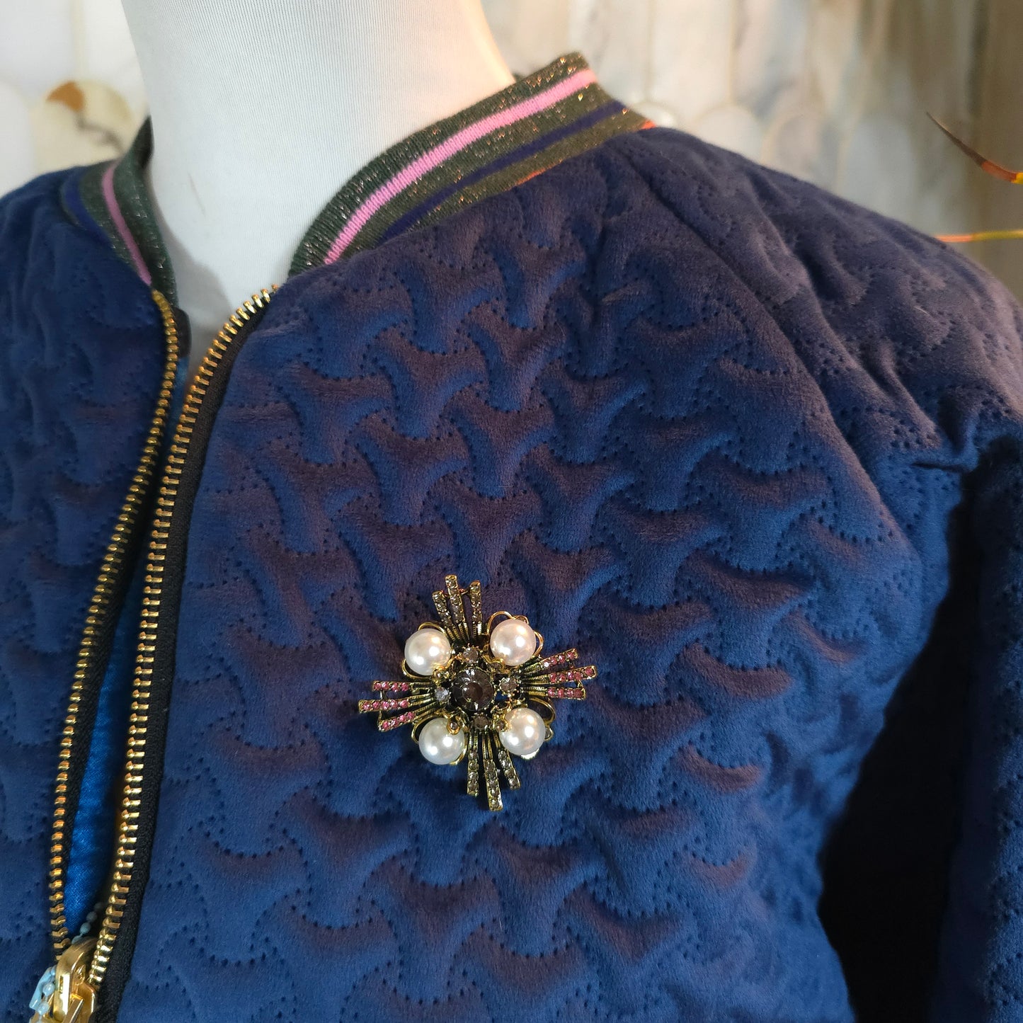 Large Navy Quilted Velvet