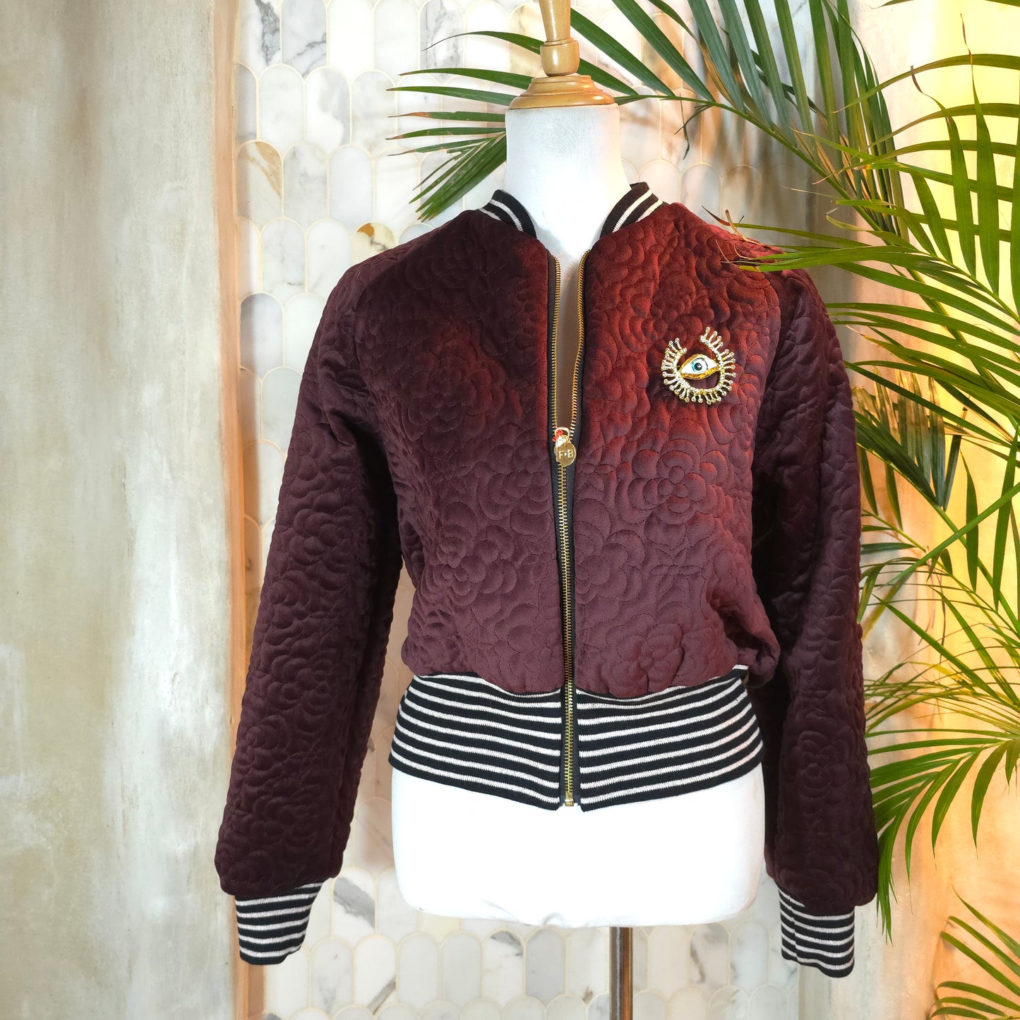 Large Bordeaux Quilted Velvet