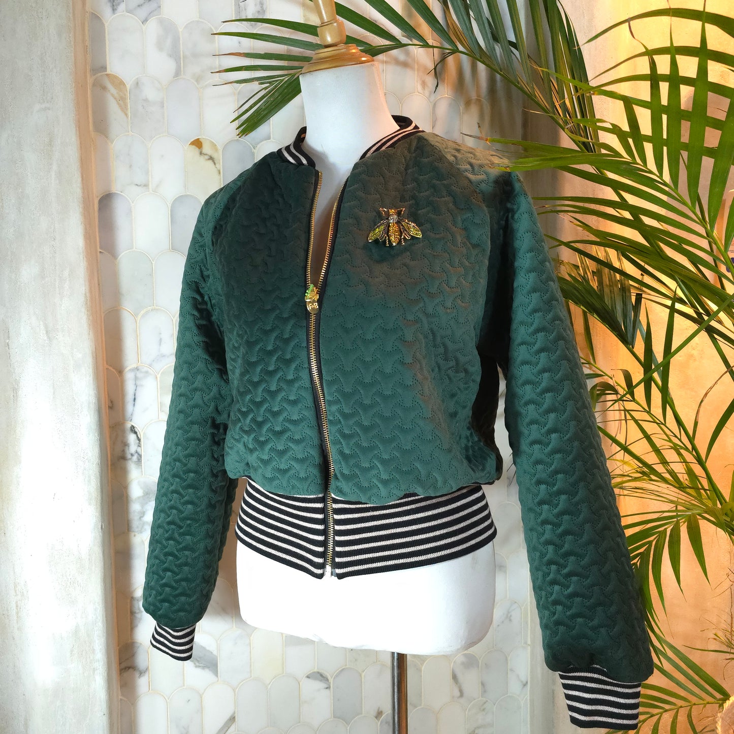 Large Forest Green Quilted Velvet