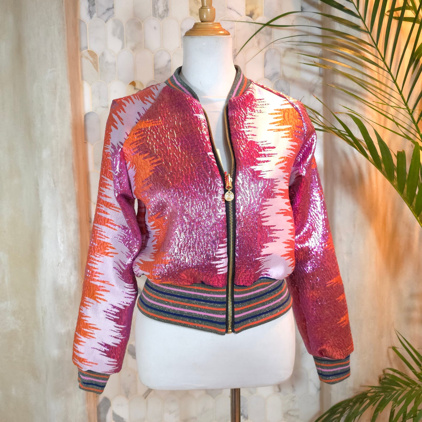 Small Orange and Pink Metalic Brocade