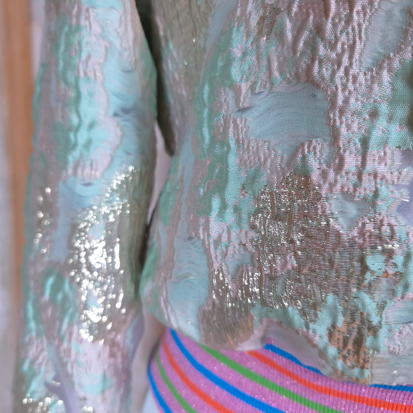 Small Mint, Pink and Gold Brocade