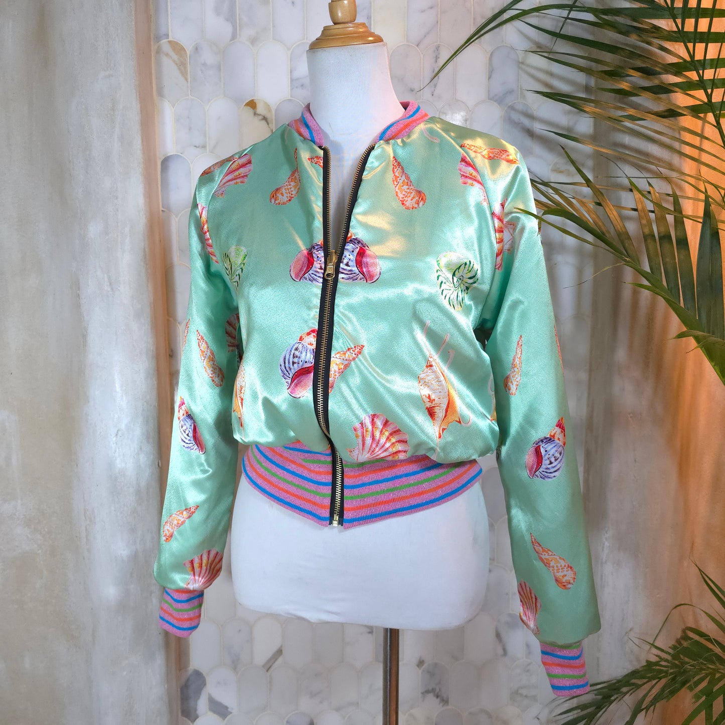 Medium Mint and Soft Pink Brocade