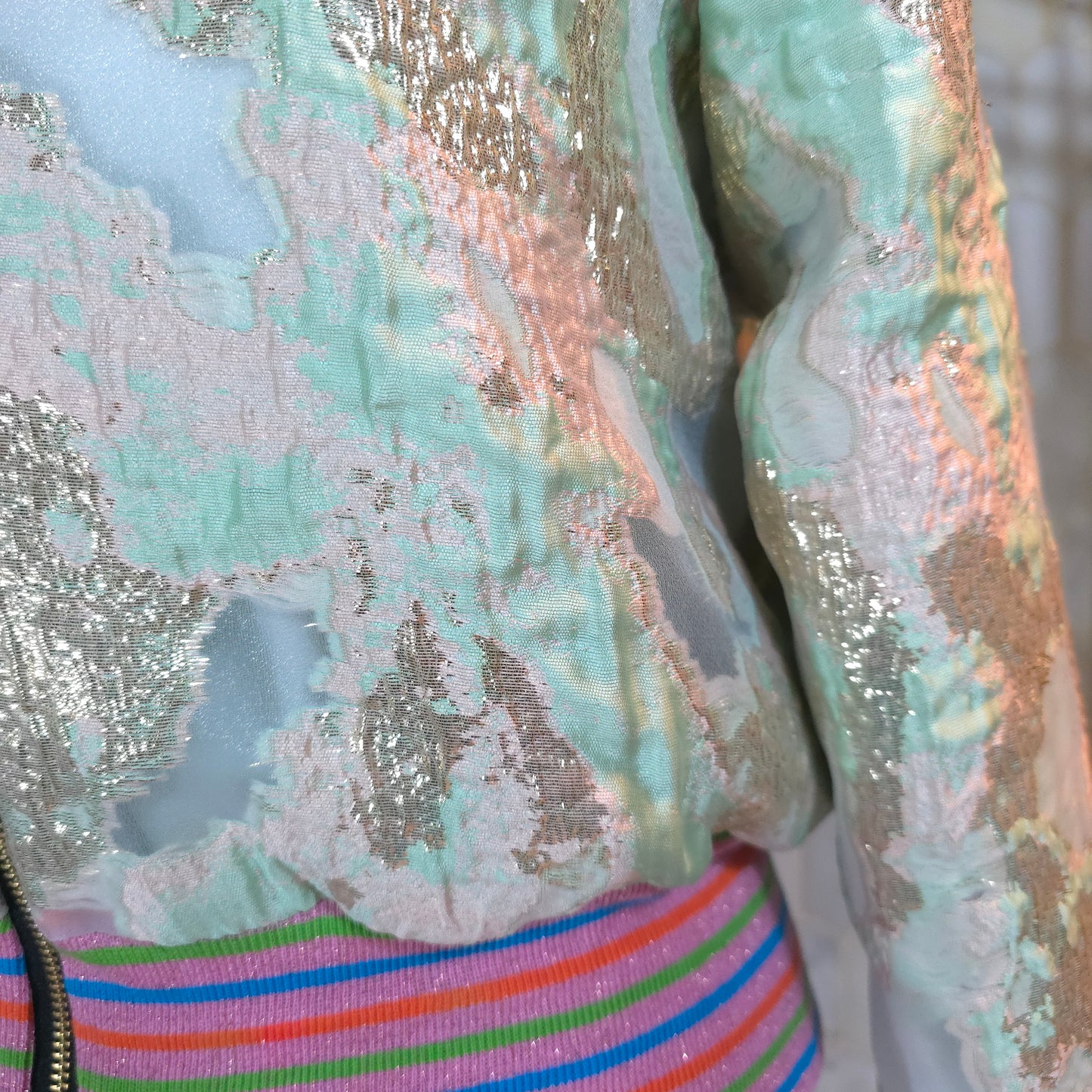 Medium Mint and Soft Pink Brocade