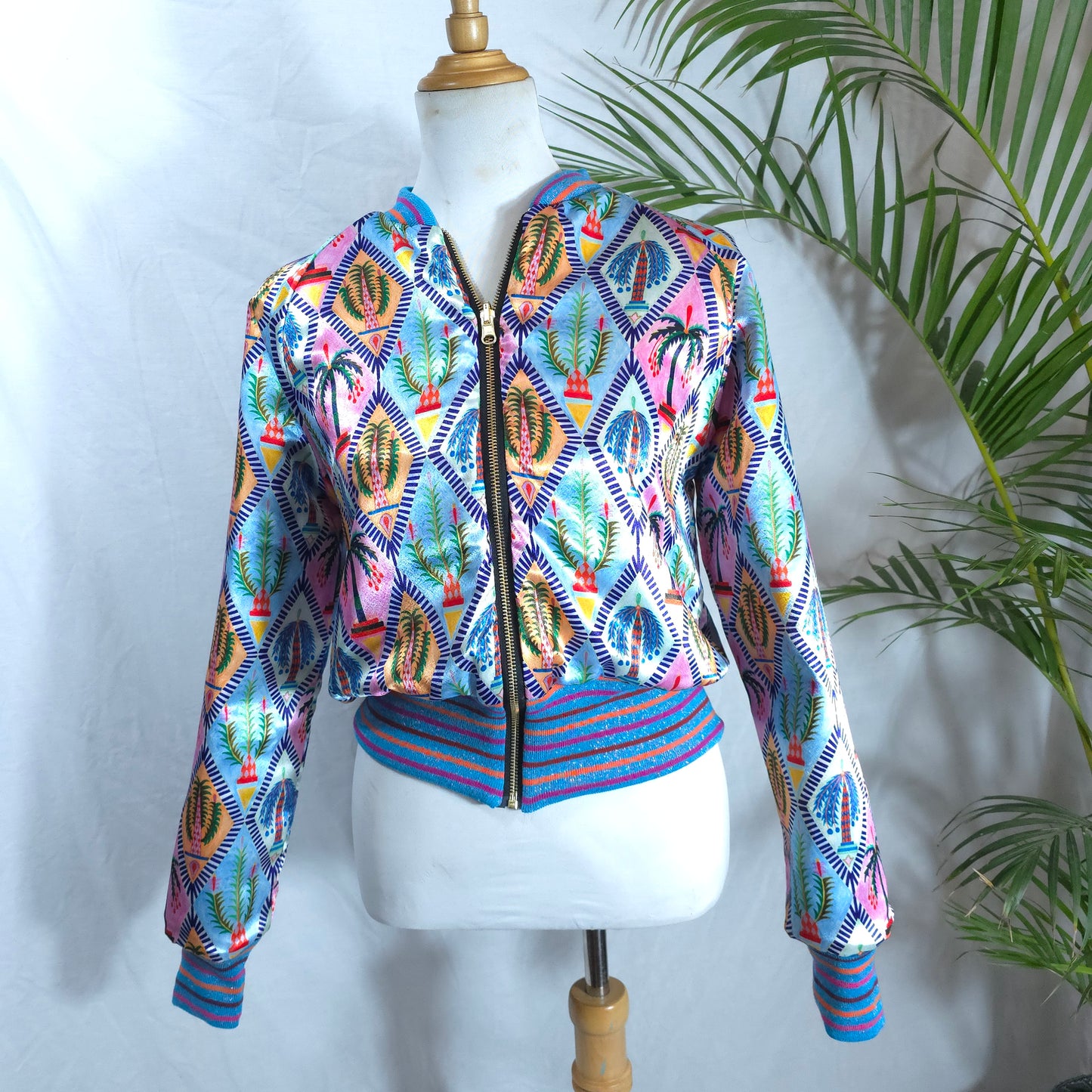 Large Aqua and Gold Brocade