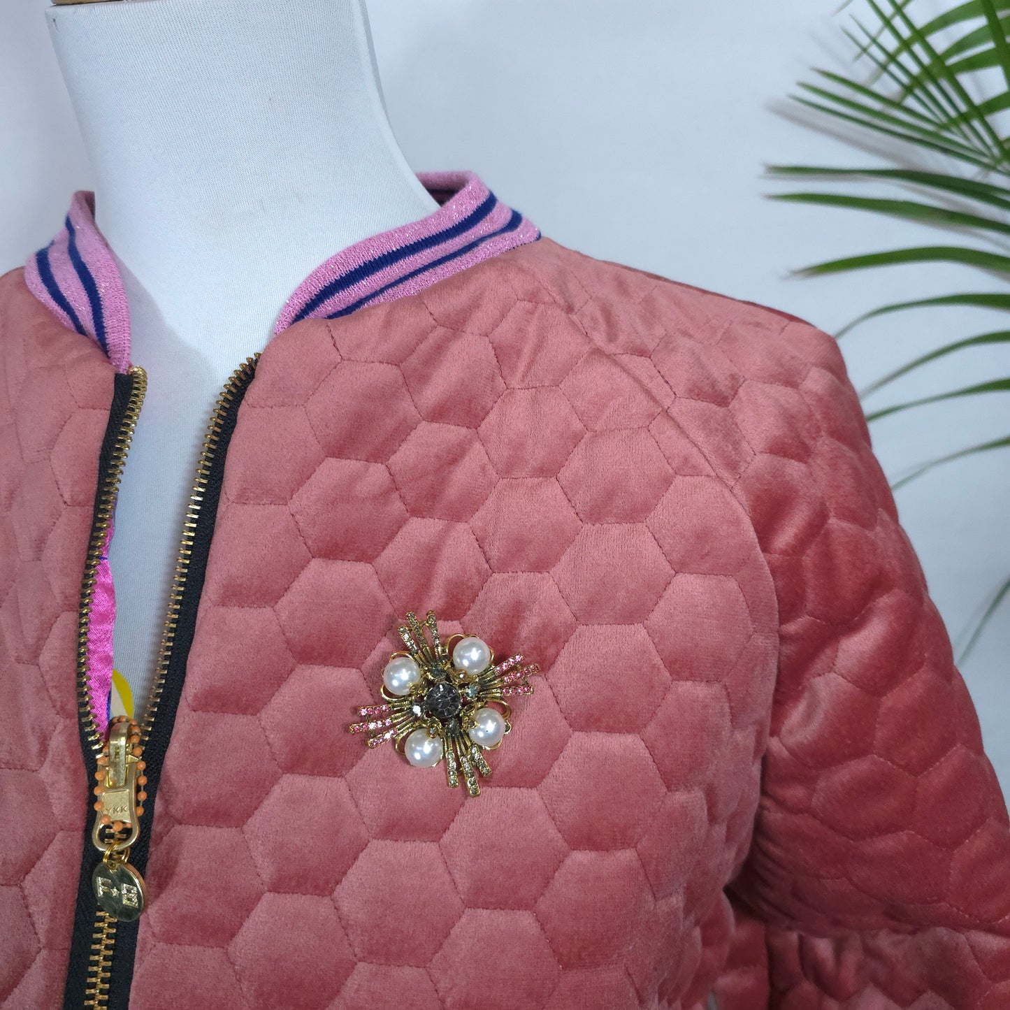 Large Rose Pink Quilted Velvet
