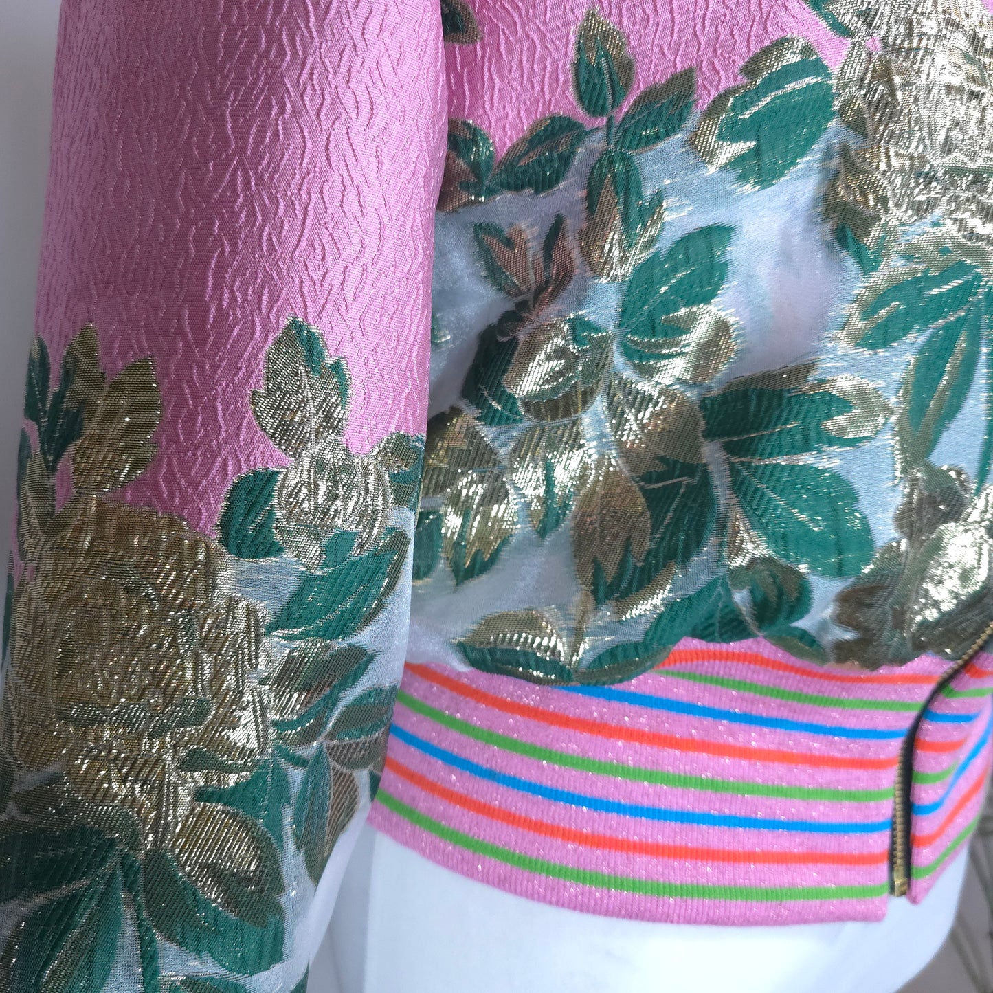 Large Candy Pink, Green and Gold Brocade