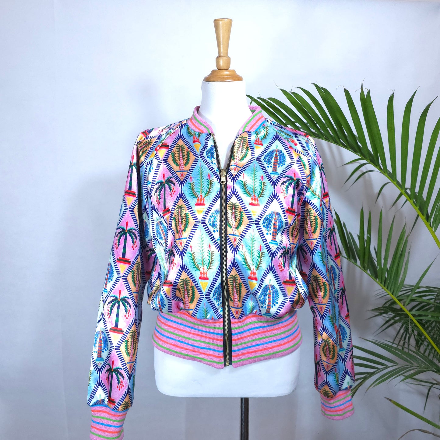 Large Candy Pink, Green and Gold Brocade