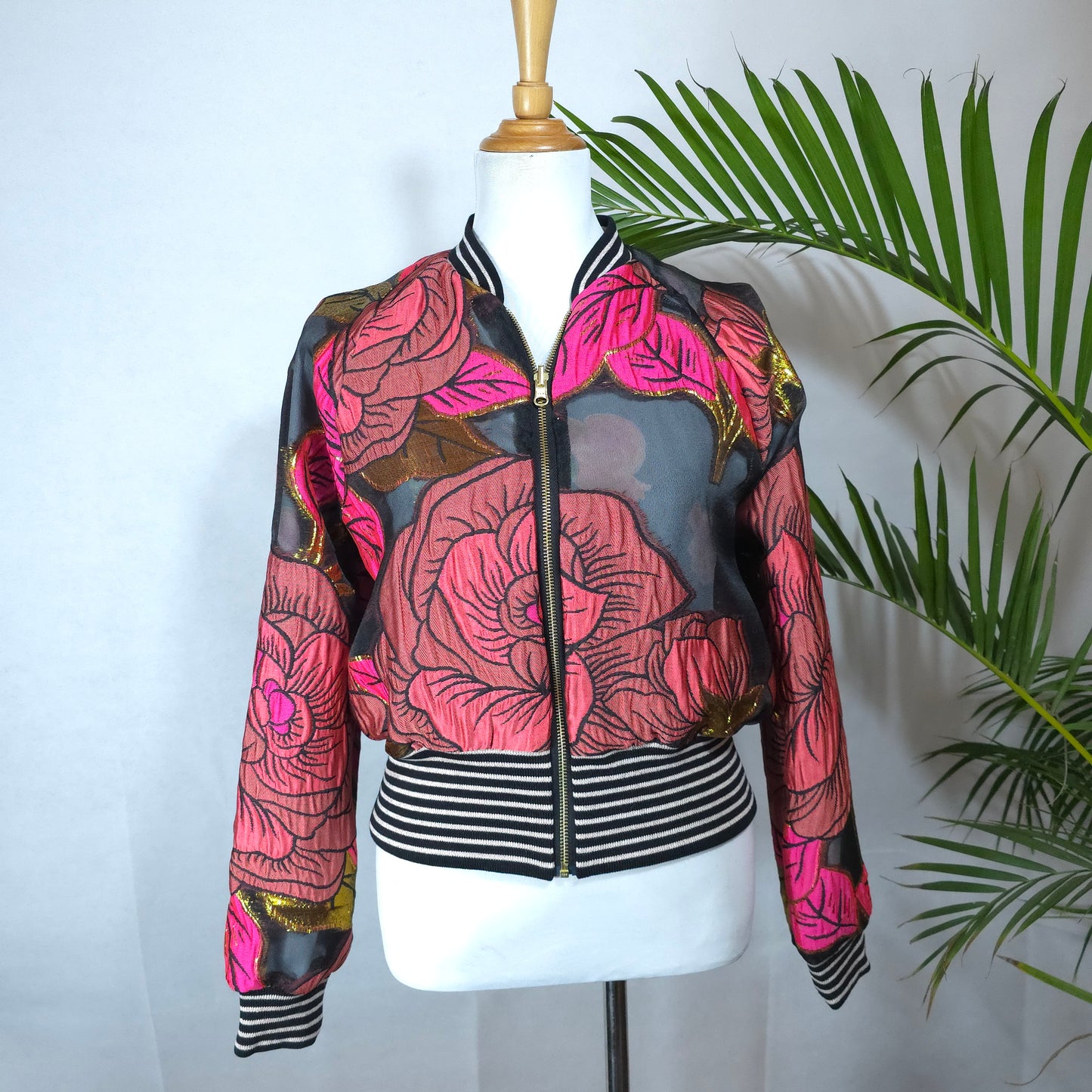 Medium Shades of Pink, Black and Gold Brocade
