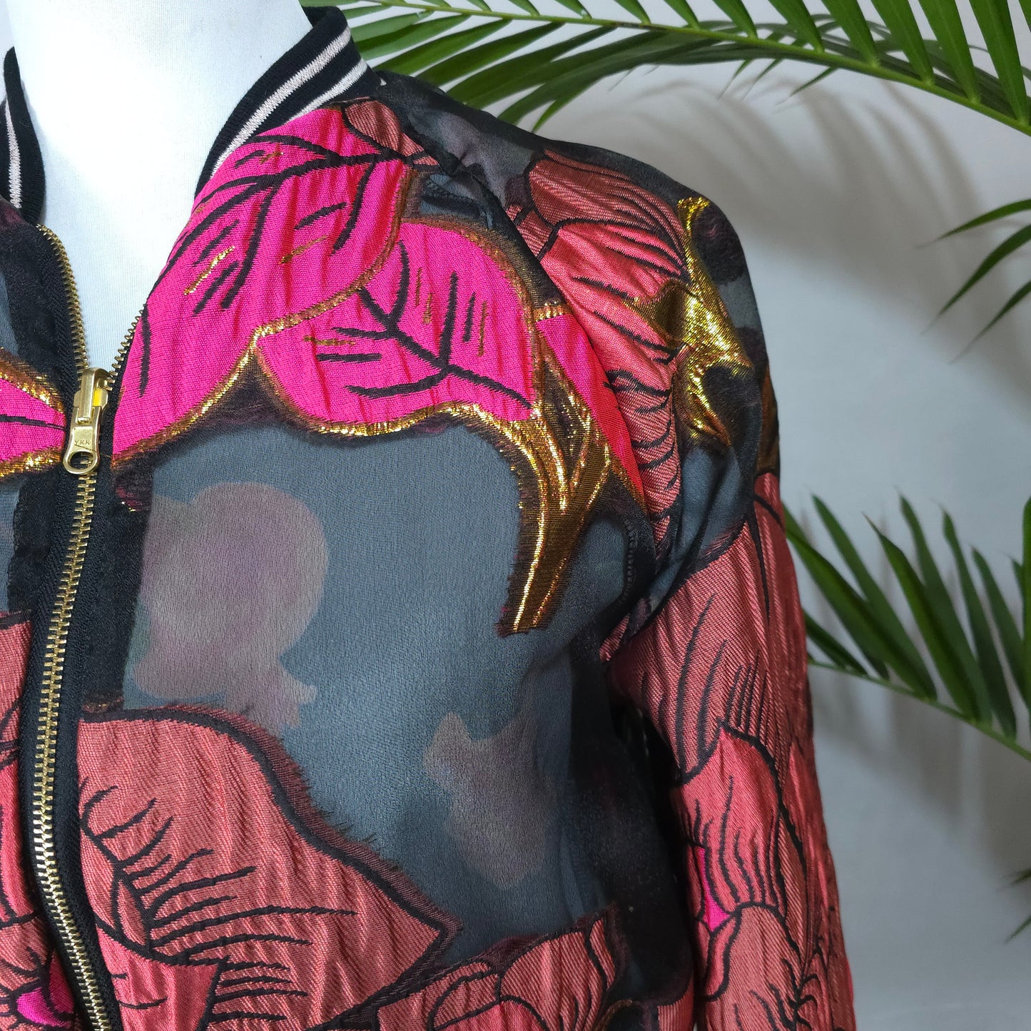 Medium Shades of Pink, Black and Gold Brocade