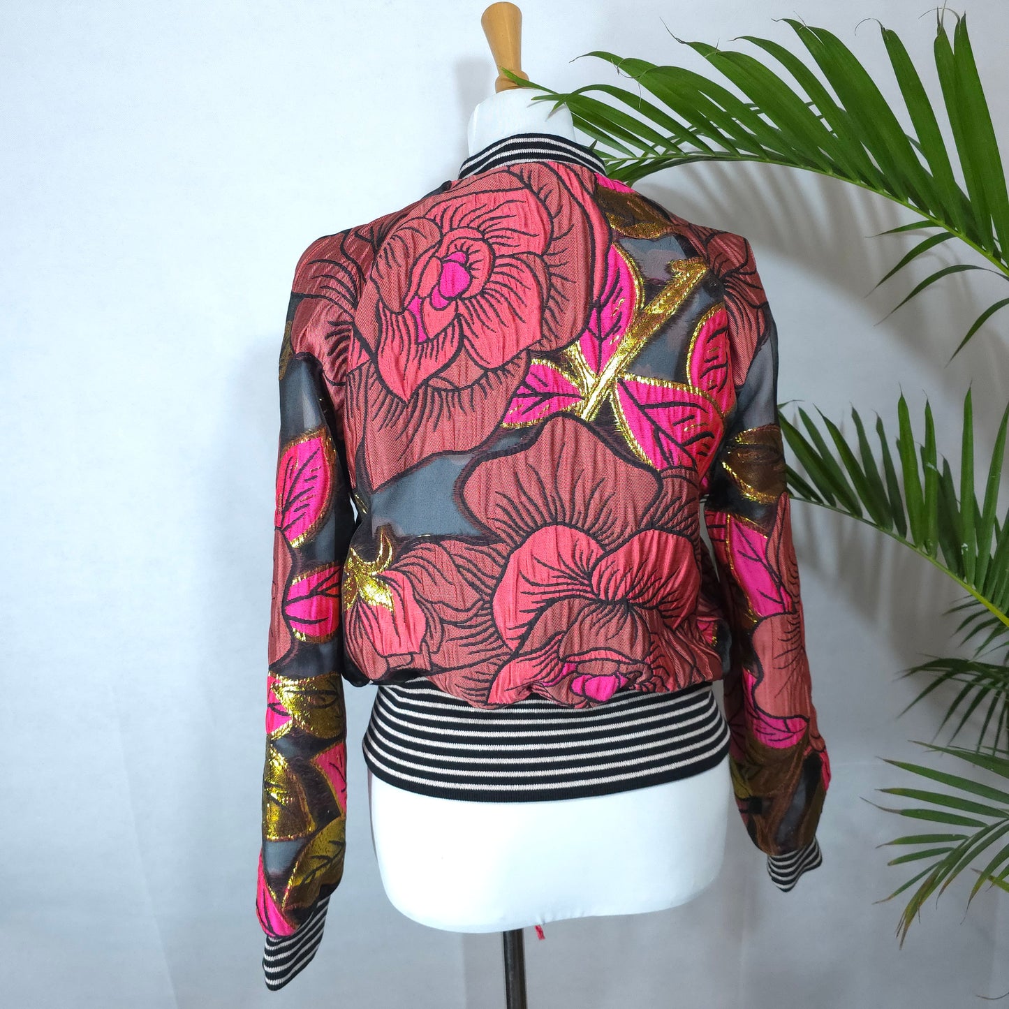 Medium Shades of Pink, Black and Gold Brocade