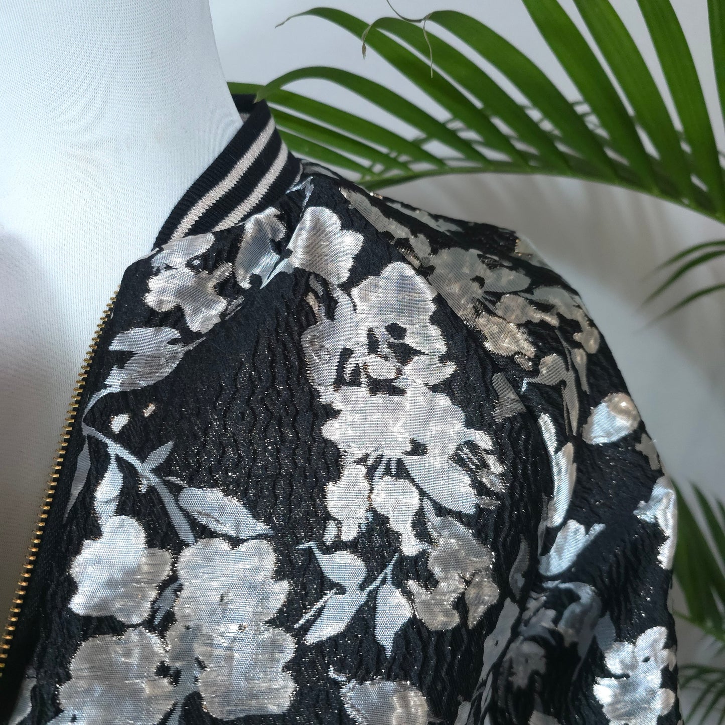 Medium Silver and Black Brocade