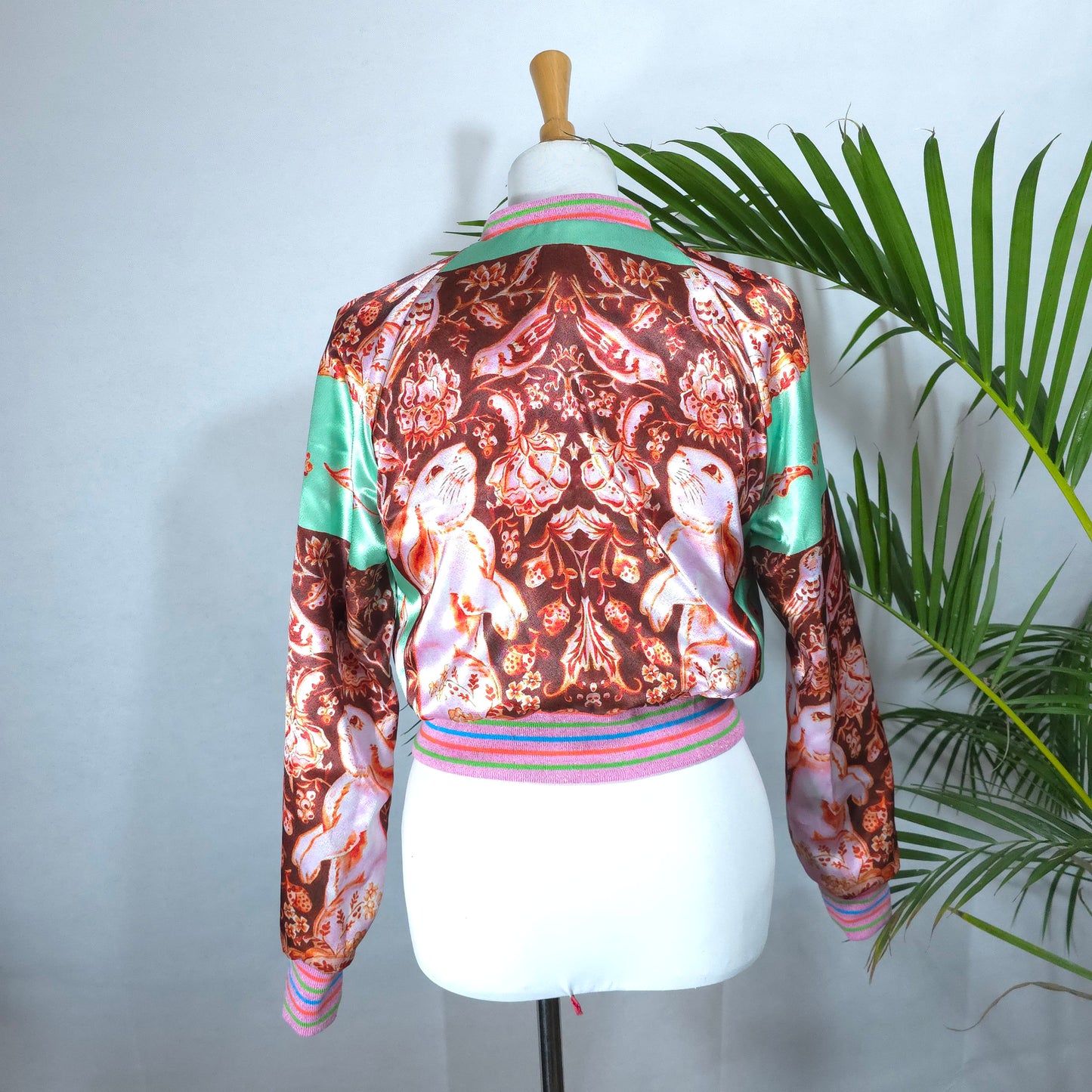 Small Candy Pink, Green and Gold Brocade