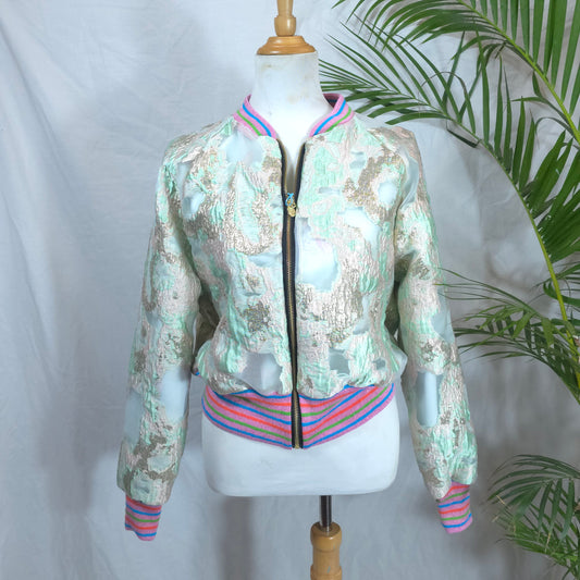 Large Mint, Gold and Pink Brocade