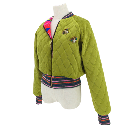 Medium Dirty Lime Quilted Velvet