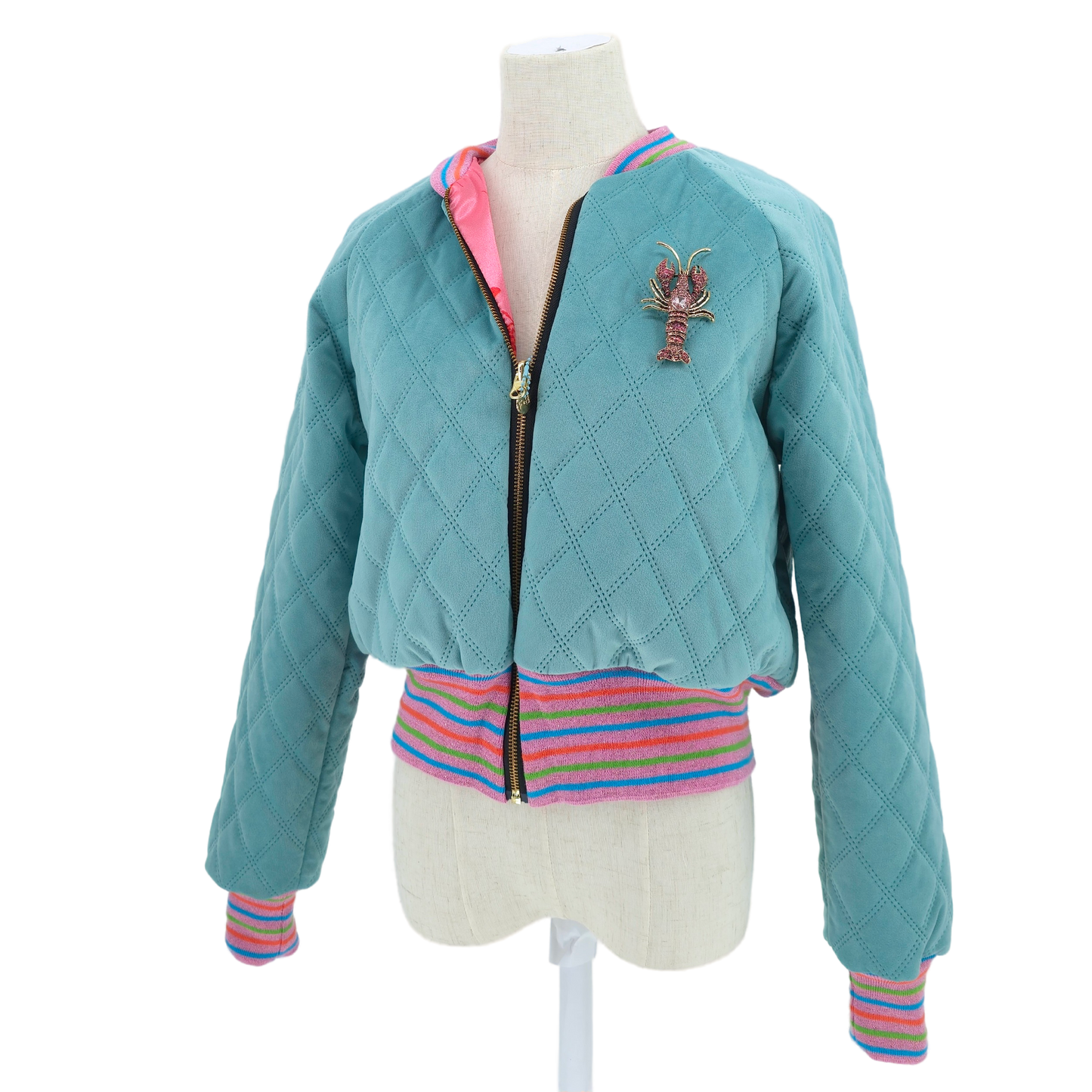 Medium Aqua Quilted Velvet