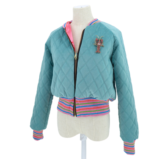 Medium Aqua Quilted Velvet