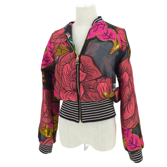 Medium Shades of Pink, Black and Gold Brocade