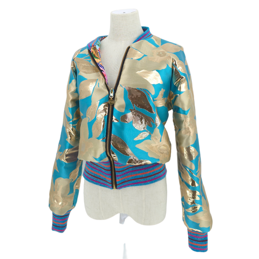 Large Aqua and Gold Brocade