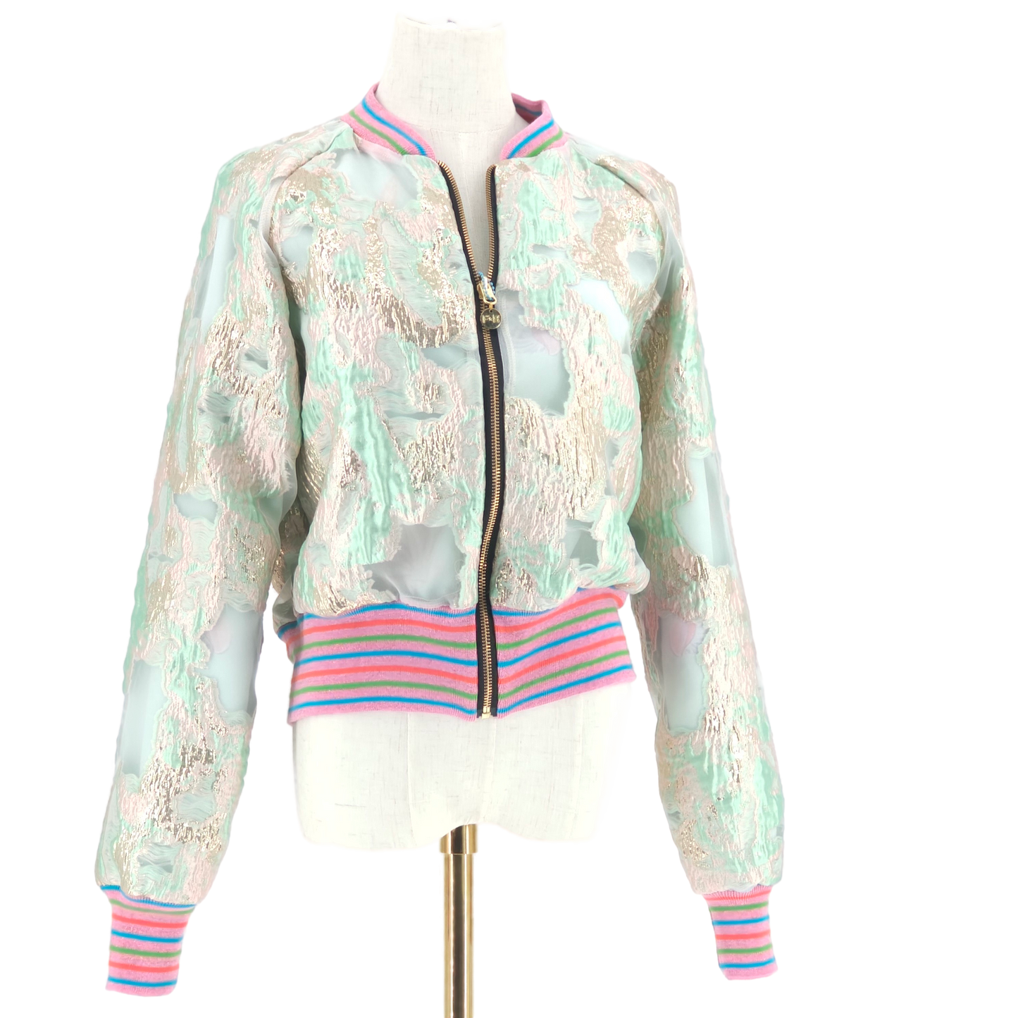 Large Mint, Gold and Pink Brocade
