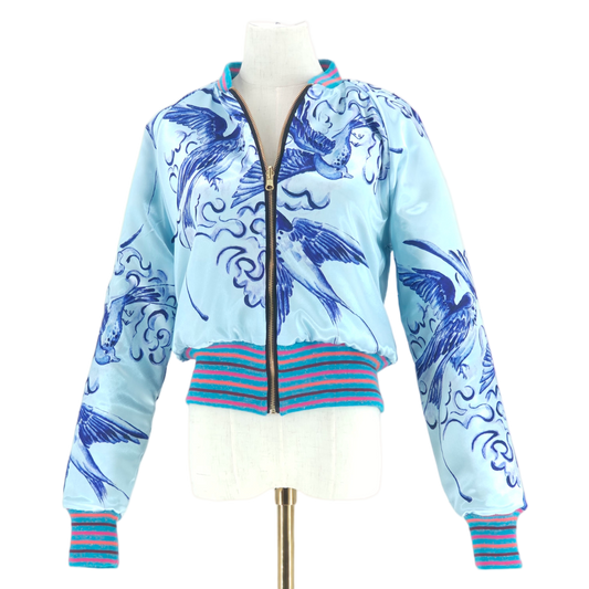 Large Light Light Blue, Coral and Gold Flower Brocade