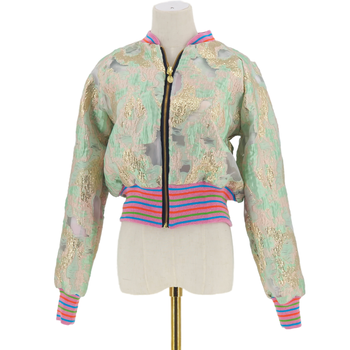 Small Mint, Pink and Gold Brocade