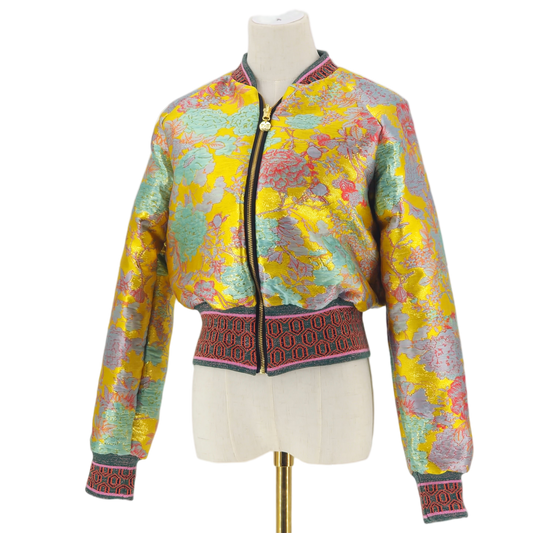 Medium Yellow, Mint Green and Pink Brocade