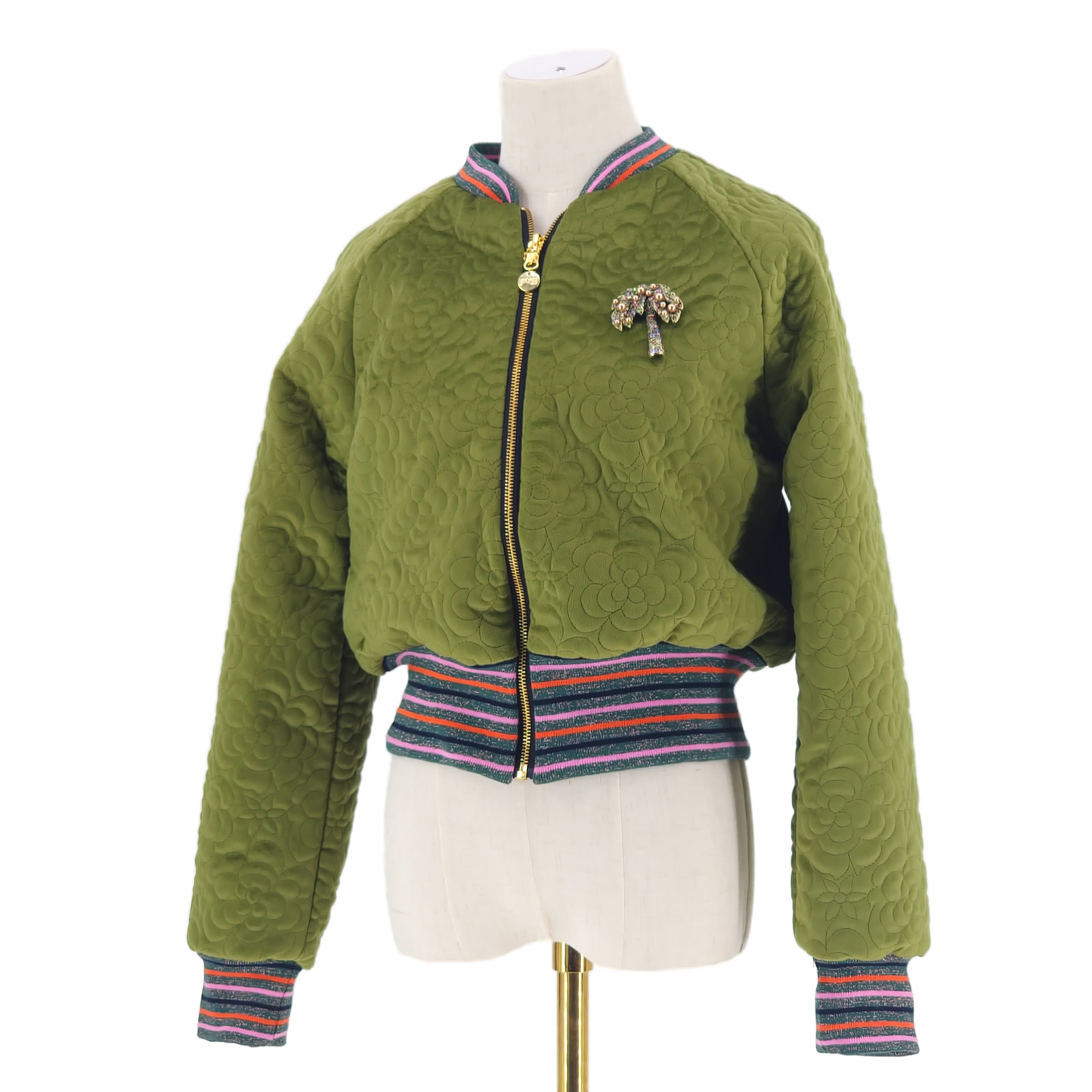 Medium Olive Green Quilted Velvet