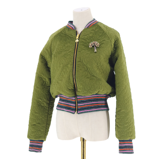 Medium Olive Green Quilted Velvet