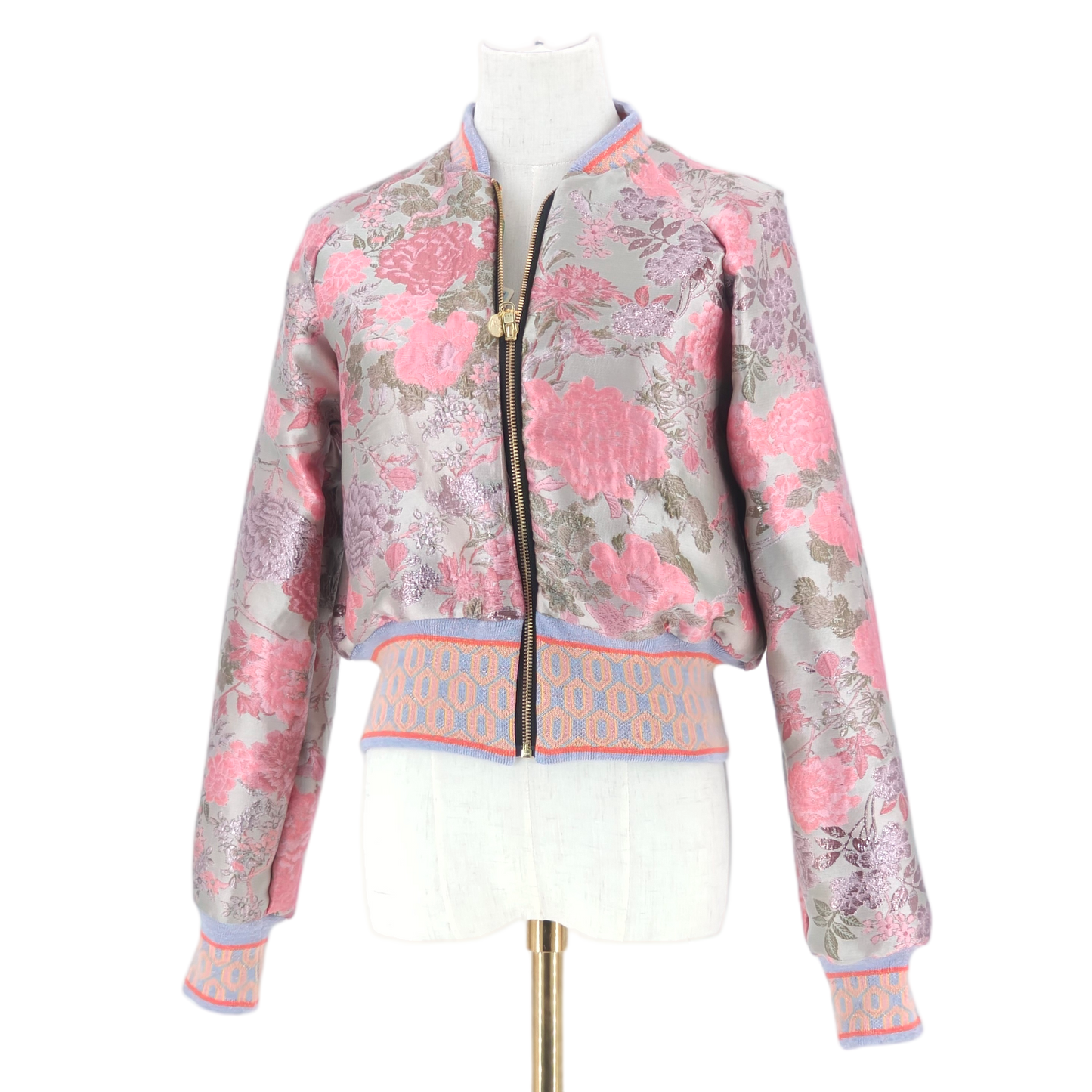 Small Pale Pink and Silver Flower Brocade