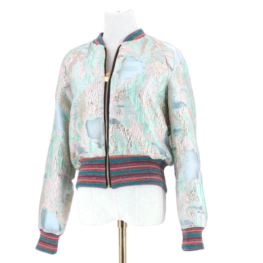 Medium Mint, Pink and Gold Brocade