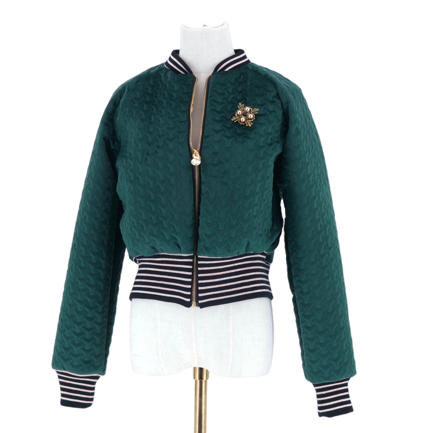 Medium Bottle Green Quilted Velvet