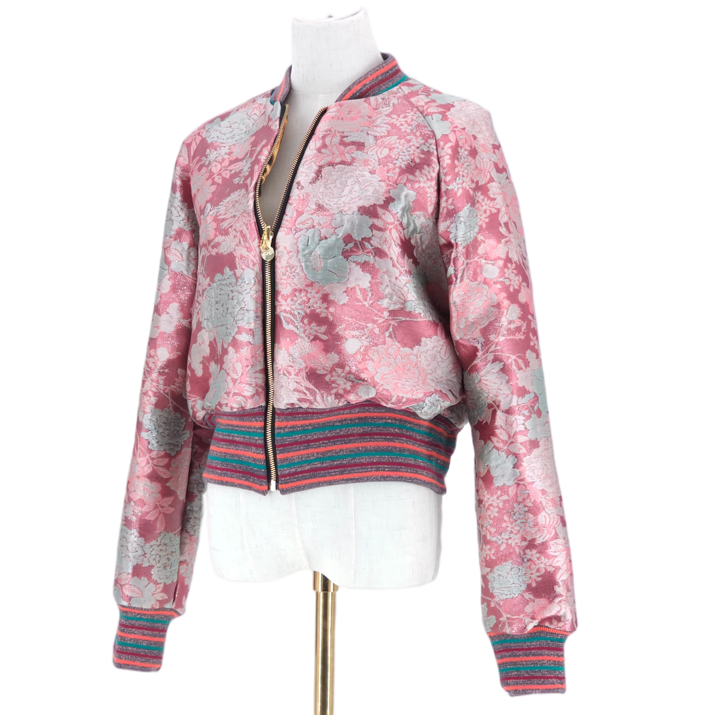 Large Metalic Pink and Mint Green Floral Brocade