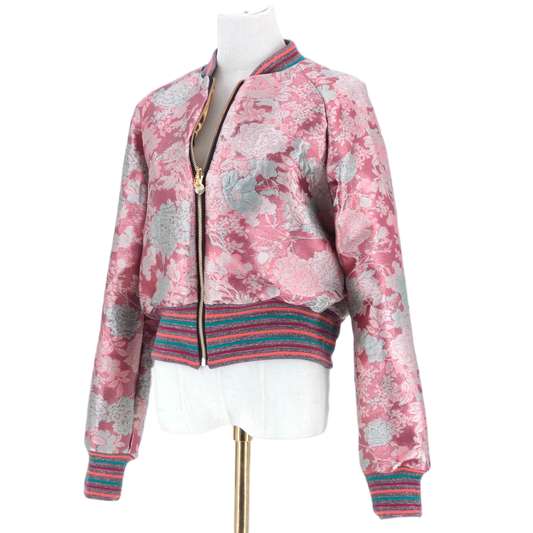 Large Metalic Pink and Mint Green Floral Brocade