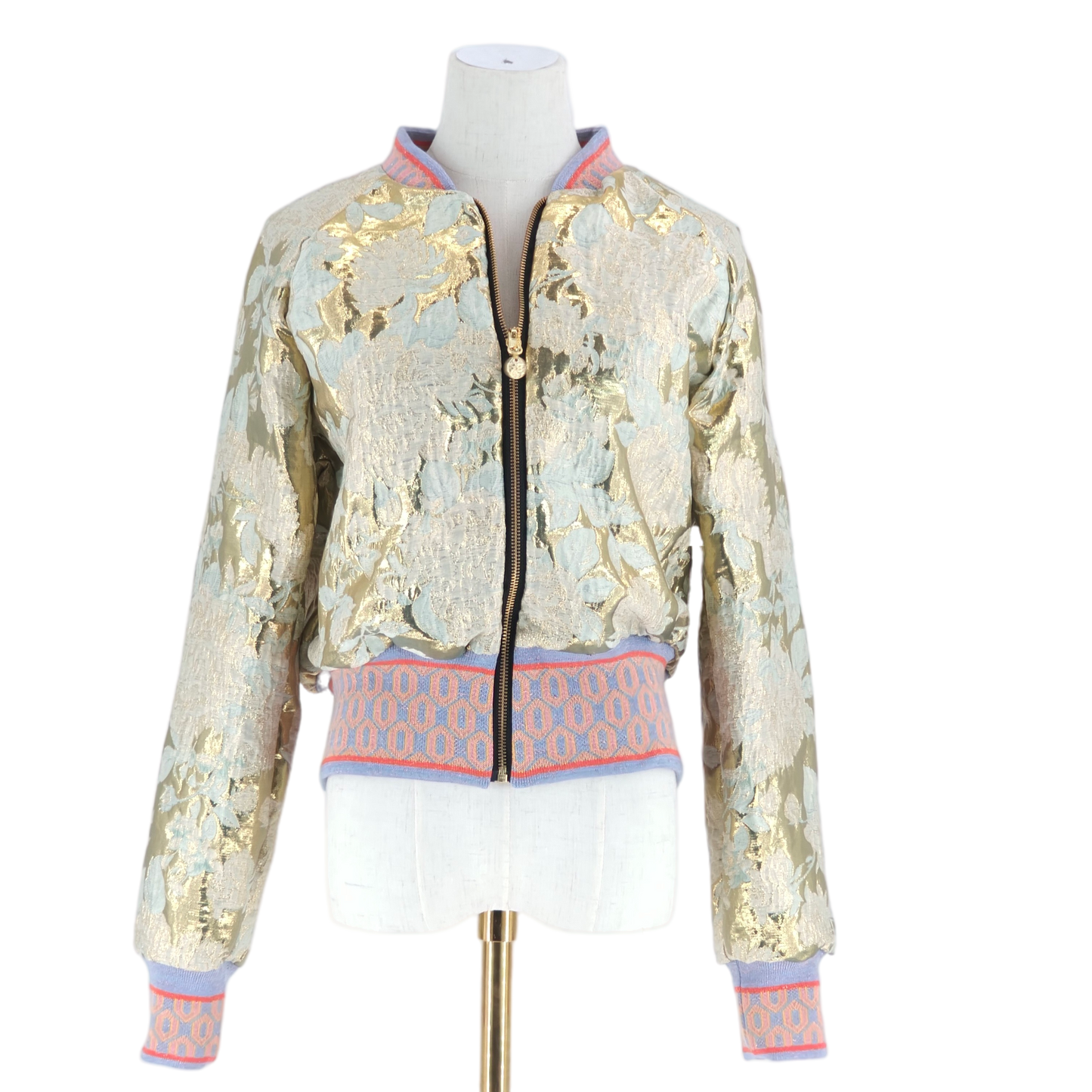 Large Gold and Teal Flower Brocade