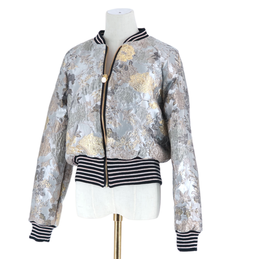 Large Silver and Gold Flower Brocade