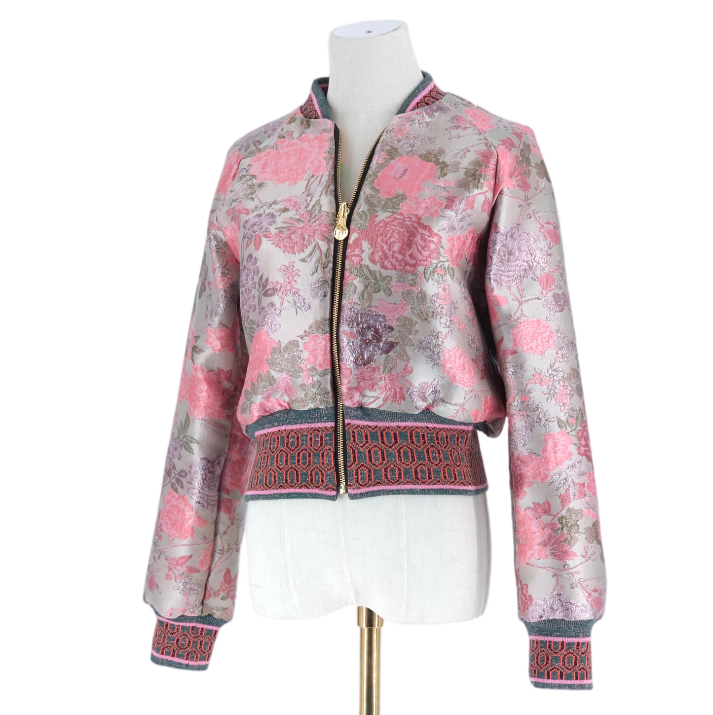 Small Pale Pink and Silver Flower Brocade