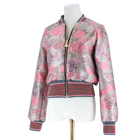 Small Pale Pink and Silver Flower Brocade